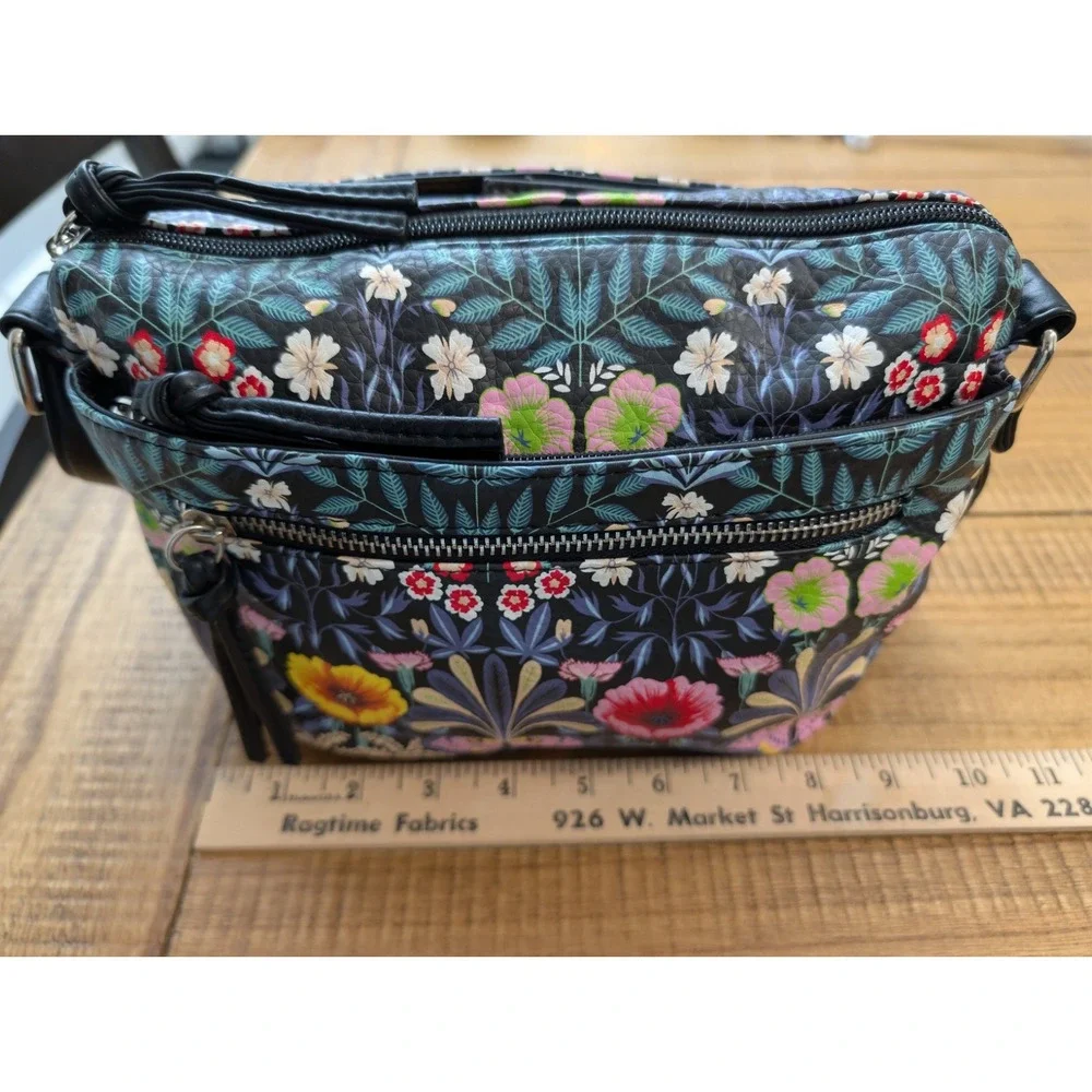 Bueno Of California Botanical Floral Butterfly Crossbody W/Multiple Zip Pockets